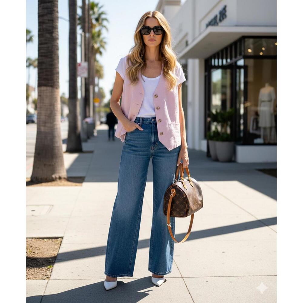 Rachel Zoe - Blush Pink Tailored Linen Blend Button-Front Vest - 6